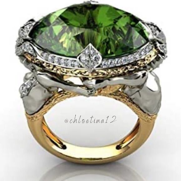 Retro Emerald Crystal Engagement Ring 925 Sterling Silver - Picture 3 of 10